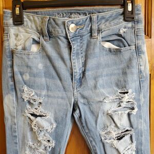 American Eagle Hi-Rise Jegging Light Wash Distressed Skinny Jeans Womens 4 Reg